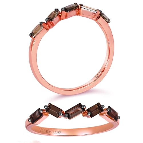 LE VIAN Baguette Cut Brown Smoky Quartz Zig Zag Band Ring for Women In 14K Rose Gold Choice Of Gem Promise Anniversary Ring Size - 8.5