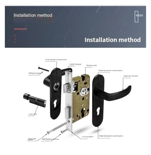 Cerradura de puerta de madera negra integrada con manija silenciosa Type D 6