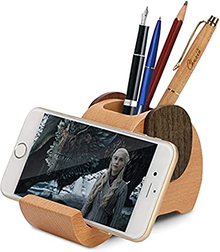 YIKETE Elephant Wooden Pen Holder Pen Stander Shape Phone Holer Stand with Pen Pencil Cup Holder, Desk Decoration Multi-Functional Supplies Stationery Organizer For Office Home Decoration Holder Stand