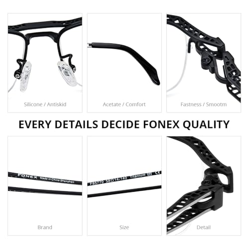 Image of FONEX Pure Titanium Glasses Frame Men Semi Rimless Square Eyeglasses Eyewear DTX416