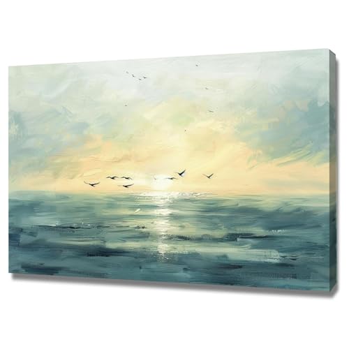 Tableau paysage marin abstrait 40x60cm encadré décoration murale