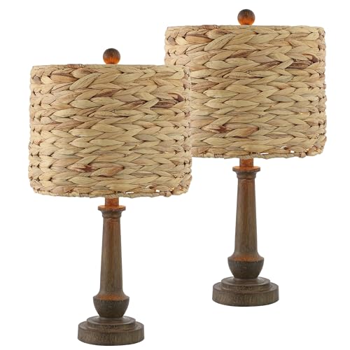 JONATHAN Y Leona Table Lamp Resin 21.25", Brown Wood Finish, Set of 2