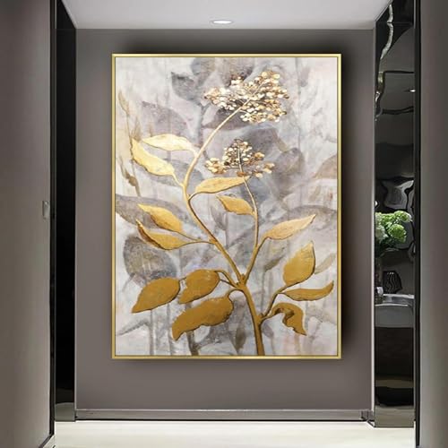 Peinture à l'huile feuille d'or 80x100cm : toile d'art premium faite main