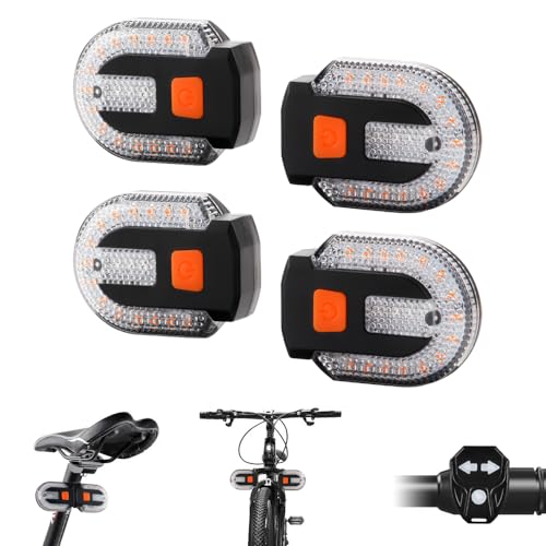 Teguangmei 4PCS Luce Posteriore Bici con Indicatori di Direzione, Luce Frecce per Bici Divise con Telecomando Senza Fili, USB Ricaricabile Luci Posteriori, 5 Modalità