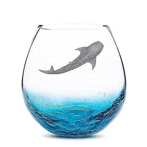 Gift From Daughter, Whale Shark Handmade Engraved Crackle Stemless Wine Glass 18 Ounces Hawaiian Gifts For Women #TOP4