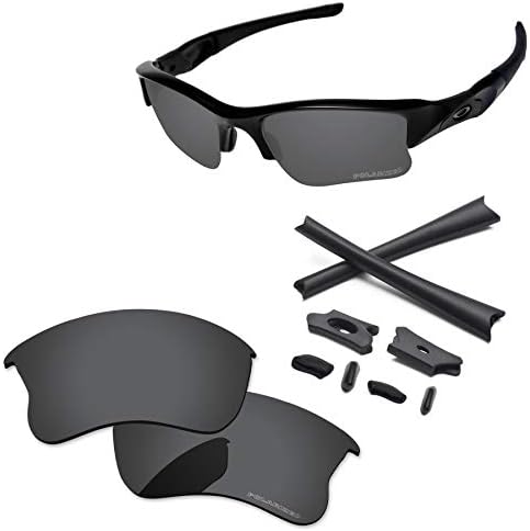 PapaViva Replacement Lenses & Rubber Kits for Oakley Flak Jacket XLJ OO9009 Sunglasses Frame Black Grey - Polarized
