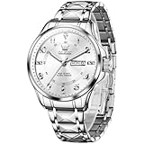 OLEVS Orologi di lusso da uomo, in acciaio inox, con data, classico, grande, orologi da lavoro, impermeabili, luminosi, per uomo (bianco/oro/nero/blu), Banda argentata faccia bianca-2910, Ronda