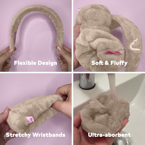 Image of MakeUp Eraser Drip Eraser by The Original, Absorbent Headband and Wristbands Collect Water During Face Washing, 3 Piece Spa Set, One Size Fits Most, Sweet Cream