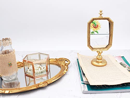 Funerom 3.9 X 5.1 Inch Small Vintage Decorative Mirror, Desktop Mirror For Bedroom Living-Room Dresser Decor, Square Gold #TOP1