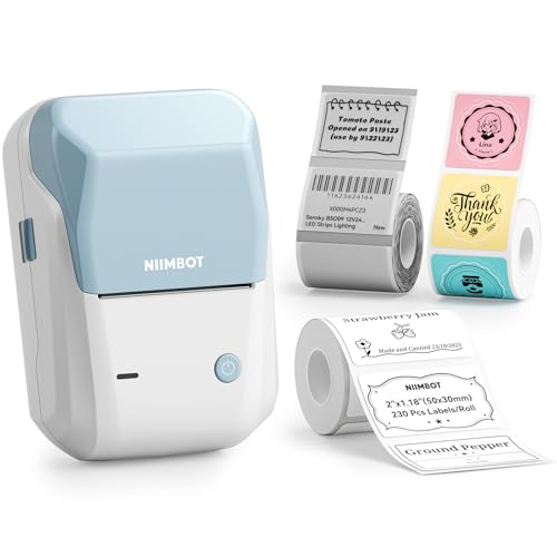 Image of NIIMBOT B1 Label Maker with Tapes Set, 2 Inch Thermal Printer, Sky Blue | Labeling for Home Office School Small Business, Crafts, Retail,Support Smartphones & PC,Come With 3 Rolls Tapes