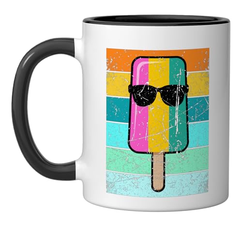 Summer Popsicle Shirt Funny Ice Cream Beach Pool Party Ceramic Mug, Black/White