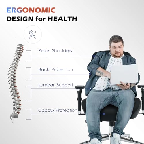 BOSMILLER 700lbs Big and Tall Office Chair with Wide Thick Seat Cushion for Sitting All Day,Ergonomic Mesh Desk Chair with Adjustable Lumbar Support and Headrest for Heavy People,4D Armrests