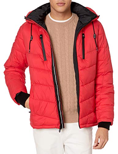 Calvin Klein Men's Neon Puffer Jacket, Red, Extra Large
