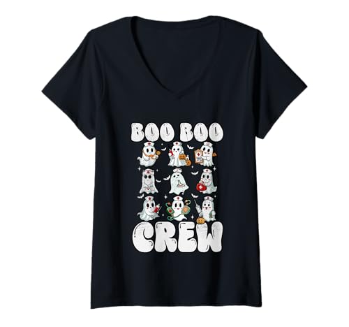Mujer Funny Nurse Halloween Boo Boo Crew Cute Ghost Hombres Mujeres Niños Camiseta Cuello V