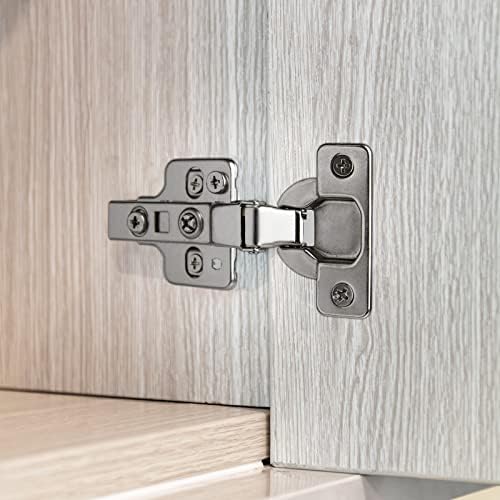 OCEANVILLA 20Pcs Frameless Half Overlay Soft Closing European Hinges,3D Adjustable Clip-On Concealed Hinges for Kitchen Cabinet Drawers Door,Nickel Plated Finish with Screws