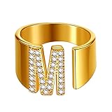 beautlace Anillos ajustables con letras de oro de 18 quilates/plata/negro chapado en pistola inicial alfabeto abierto anillo con circonita cúbica joyería para hombres y mujeres KR0037, Metal, Zirconia