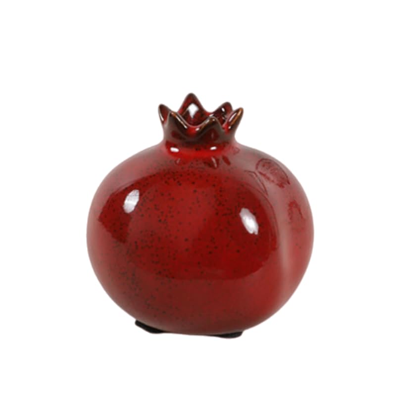 Ceramic Flower Vase Home Decor Pomegranate Shape Small Farmhouse Table Vases Rustic Vintage Living Room Kitchen Bedroom Decorations for House Book Shelf Office Coffee Desk Dining Fireplace (Burgundy)