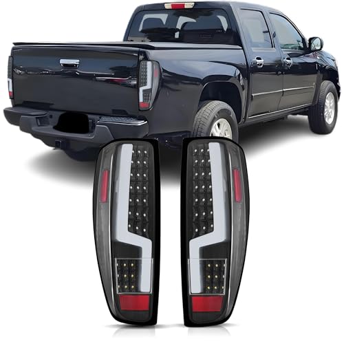 corkiauto LED Tail Lights Assembly Compatible with 2004-2012 Chevy Colorado GMC Canyon Rear Brake Lamp Taillights Black Housing White LED Tube Clear Lens