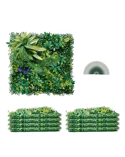 VEVOR Künstliche Pflanzenwand, 8 Stück, 500x500x50 mm, 3D-Kombination aus grünen Buchsbaumpaneelen, grüne Dekoration und Efeu-Zaunbedeckung, Sichtschutz-Hintergrundwand, Heckenschutz für den Garten