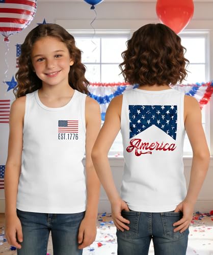 Image of Ithalt Girls 4th of July Tank Top for Kids Boys USA Patriotic Shirt American Flag Tshirt Red White and Blue Sleeveless