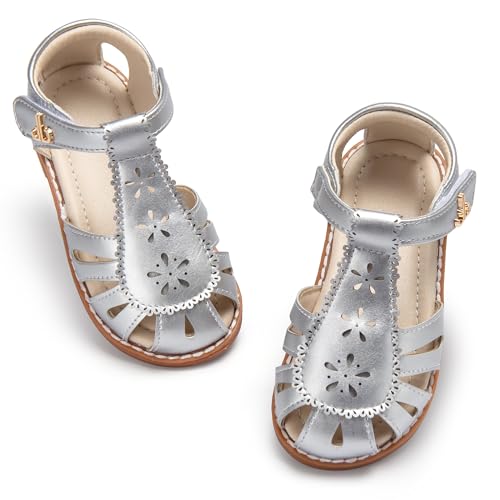 Image of THEE BRON Toddler Girls Closed-Toe Sandals Sweet Retro Cutout Summer Dress Shoes