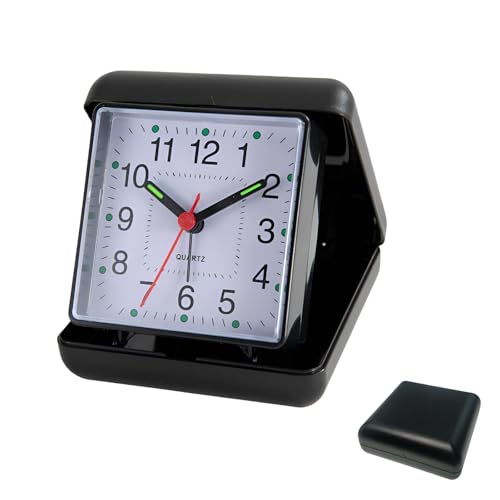 Wvbzf Travel Alarm Clock Travel Alarm Clocks Folding with Case Black Folding Design Clock with Clear Arabic Numbers Lightweight Portable Clocks for Bedside Desk or Travel