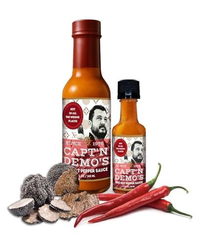 CAPTAIN DEMO's Truffle Hot Sauce | Gourmet Red Pepper Hot Sauce | hot Sauce Sampler Gift Set & Sauce Bottles + Bonus Mini Travel Bottle, Honey Garlic Heat (1 PACK)
