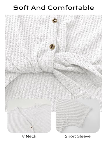 MIHOLL Women's Casual Tops Short Sleeve V Neck Button Down Loose Blouse Shirts (Small, White) - Thumbnail 5