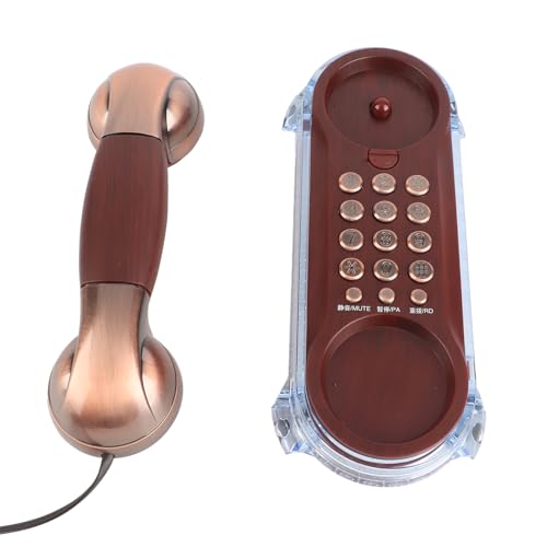 ZASCHMOY Teléfono Antiguo Retro Montado en la Pared | Teléfono Fijo con Cable a la Moda en Bronce y Cobre Rojo | Diseño Ergonómico con Luz Azul única Decoración del Hogar y la