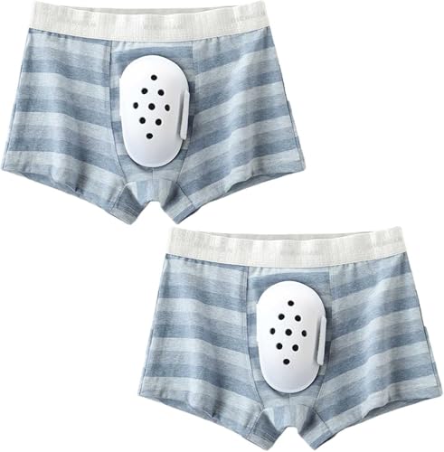 2pc Breathable Boxer Shorts for Boys Post Circumcision Recovery, Soft Cotton Circumcision Underwear, Surgery Recovery Pants for Kids(Lake Blue,M-Medium)