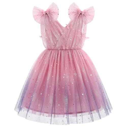 Image of IMEKIS Toddler Kids Girls Butterfly Dress Sparkle Sequins Tulle Wedding Formal Birthday Dresses 2-10T
