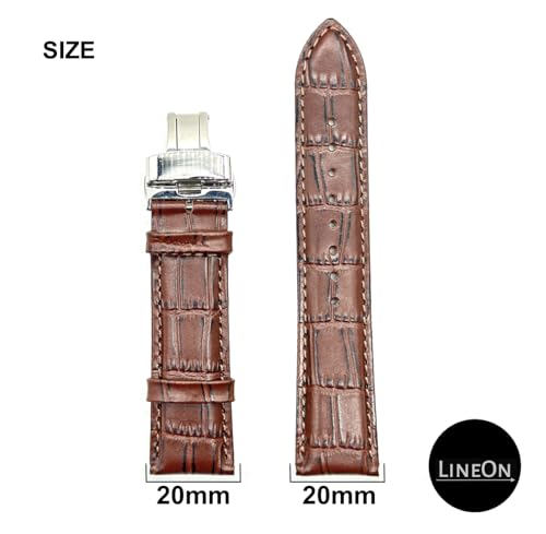 Image of Lineon 20mm Half Padded Leather Mens Watch Strap with ButterFly Lock For Branded Watches Tool and Pins Include