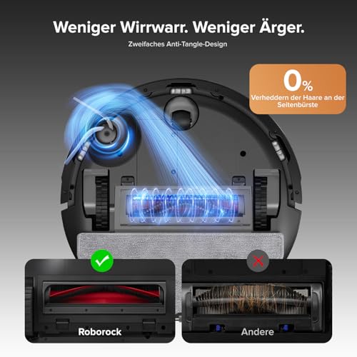 roborock Q10 S5+ Saugroboter mit Wischfunktion, 10.000 Pa HyperForce Saugkraft, Dual Anti-Tangle System, Auto Lifting Mopping, Ideal für Tierhaare, Teppiche, Hartböden (Schwarz) – Bild 5