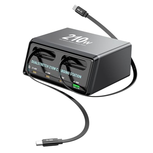 Station de charge de bureau rétractable au design sobre GaN de 210W pour appareils mobiles