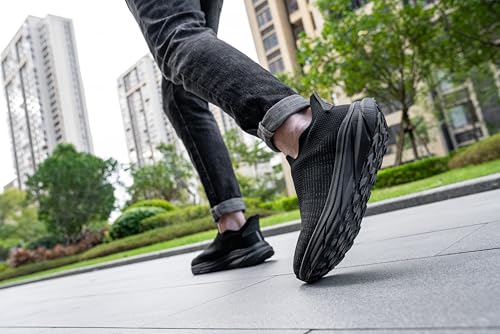 Image of Men's Wide Toe Box Walking Shoes Slip On Lightweight Non-Slip Shoes | Orthopedic Running Athletic Sneakers Hands Free Swollen Feet Food Service Work (12 Wide Men,Black)