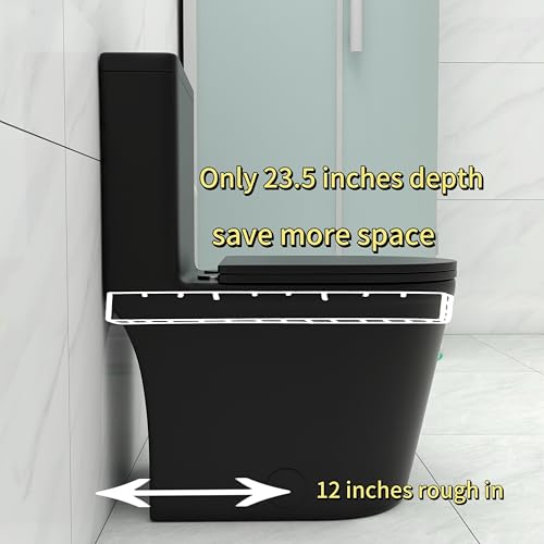 Inodoro compacto de una pieza Wonchael negro mate, cerámico, diseño moderno con descarga dual, 12" rough-in, 22.8" profundidad, forma redonda miniatura 5