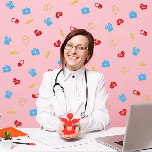 Image of Whaline 300 Pcs Nurse Table Confetti Yellow Red Blue Glitter Paper Confetti Table Centerpieces for Doctor Graduation Party Decoration