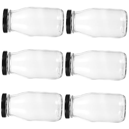 Gatuida 6 Piezas botella de leche de vidrio hermético portátil tapa botellas de jugo con gorras ultravioleta recipientes para beber lácteos para jarabe de arce botellas de vidrio aleación