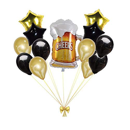 Bandera del feliz cumpleaños Bollons | 13pcs jarra de cerveza de 18inch Y Suministros estrella fiesta de cumpleaños Globos Foil Negro y oro Globos Decoraciones para adultos, 1 decoración de la boda