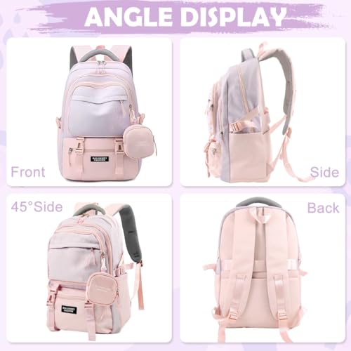 Image of TS WITH TECHSUN College Laptop Backpack for Women & Teens with Zipper Pouch | School Bag for Girls 13-14 Years | 18 Inch Book Backpack - Cute Accessory | Travel School Bag - Camping, Tuition, Coaching
