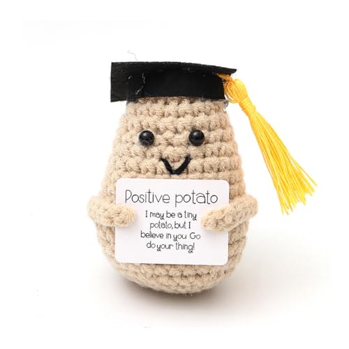 CATZUM Patata Positiva con Sombrero de Doctor Negro, 1 pieza. Amuleto Suerte y Regalo Motivador para Exámenes, Estudio y Graduación. Alivia Estrés, Tejido de Lana.