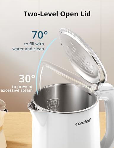 Image of COMFEE' Stainless Steel Double Wall Electric Kettle 1.5L, White