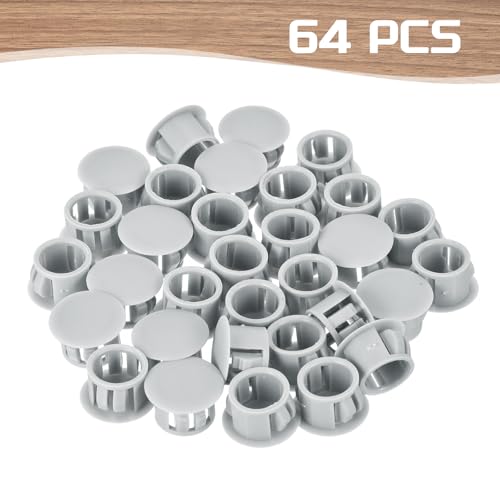 Image of MECCANIXITY 64PCS 13mm(1 /2 inch) Light Gray Plastic Hole Plugs, Flush Type Panel Hole Plugs Insert End Caps for Locking Hole Tubes Furniture Cabinet