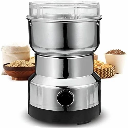 Image of Stainless Steel Mini Electric Grinder - Compact Coffee, Spice, Masala, Nut & Grain Crusher, Portable Mixer Machine for Home Kitchen