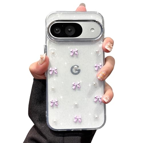 Coque Google Pixel 9 et 10 Pro transparente avec motif de noeud violet mignon par EYZUTAK