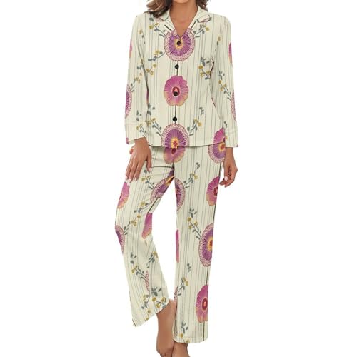 Pyjama femme printemps été : ensemble vêtements de détente 2 pièces boutonné à rayures
