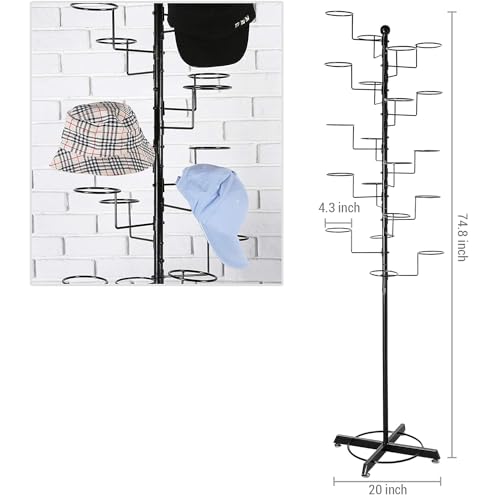 MyGift Large Free Standing Hat Rack Stand, Baseball Cap Organizer Holder, Retail Wig Display with 20 Customizable Circular Hooks, Cowboy Hat Tree, Black Metal by MyGift - Image 2