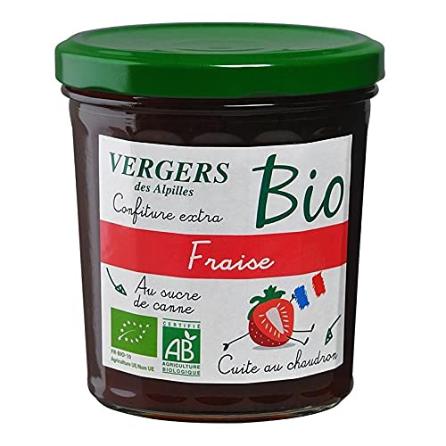 Confiture Extra Bio Fraise 370g - VERGER DES ALPILLES BIO, douceur fruitée biologique pour les gourmands conscients de leur alimentation - Le Lot De 3