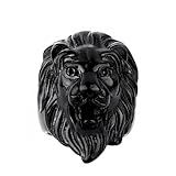 COPAUL Jewelry Punk Rock Men's Stainless Steel Rings, Lion Style,Black Color,Size10