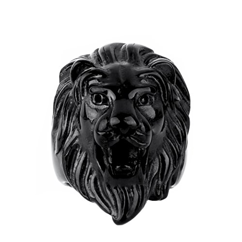 COPAUL Jewelry Punk Rock Men's Stainless Steel Rings, Lion Style,Black Color,Size10